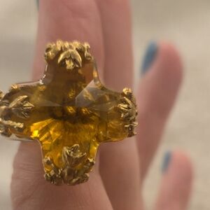 Virgins Saints & Angels TOPAZ Palace Cross Ring in Gold-Tone Setting
